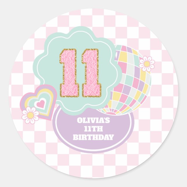 Varsity preppy pastel patch 11th Birthday Classic Round Sticker (Front)
