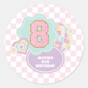 Varsity preppy pastel patch 8th Birthday Classic Round Sticker