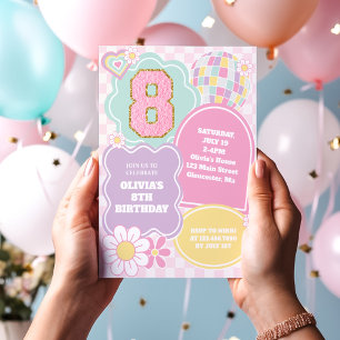 Varsity preppy pastel patch 8th Birthday Invitation