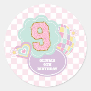 Varsity preppy pastel patch 9th Birthday Classic Round Sticker