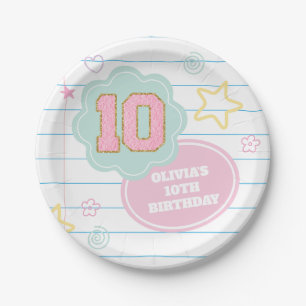 Varsity preppy pastel patch notebook 10th Birthday Paper Plate