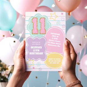 Varsity preppy pastel patch notebook 11th Birthday Invitation