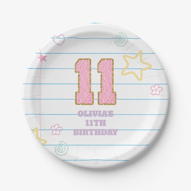 Varsity preppy pastel patch notebook 11th Birthday Paper Plate (Front)