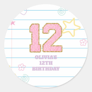 Varsity preppy pastel patch notebook 12th Birthday Classic Round Sticker