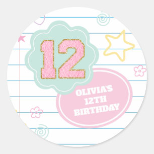 Varsity preppy pastel patch notebook 12th Birthday Classic Round Sticker
