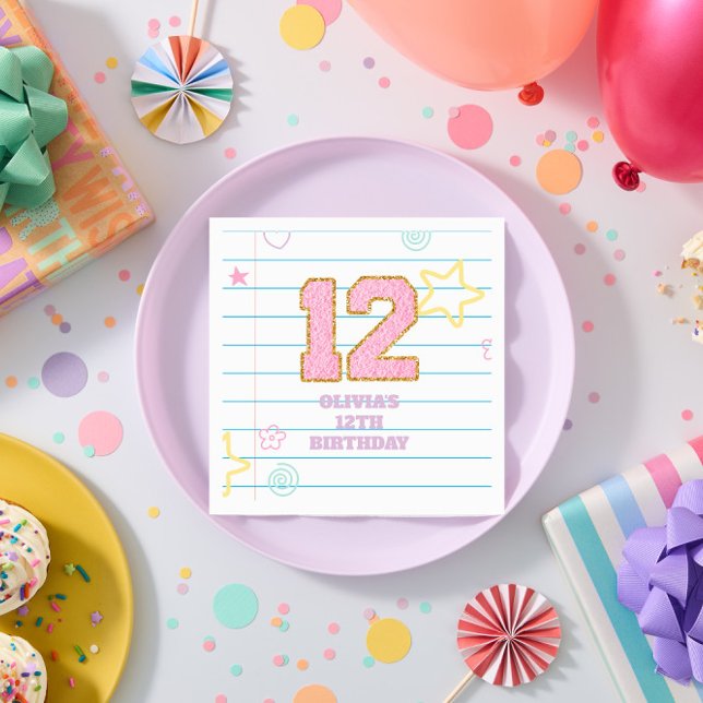 Varsity preppy pastel patch notebook 12th Birthday Napkin (Creator Uploaded)