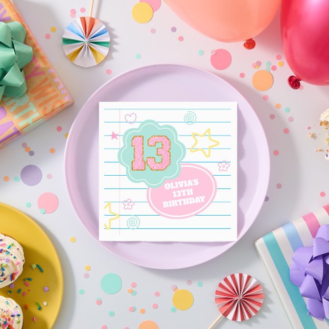 Varsity preppy pastel patch notebook 13th Birthday Napkin (Creator Uploaded)