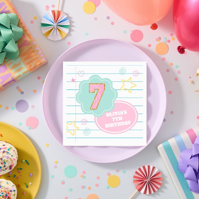 Varsity preppy pastel patch notebook 7th Birthday Napkin (Creator Uploaded)
