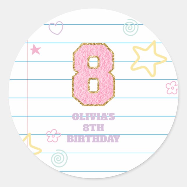 Varsity preppy pastel patch notebook 8th Birthday Classic Round Sticker (Front)