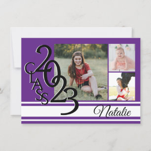 Varsity Purple 2023 Graduation Tri Photo Invitation
