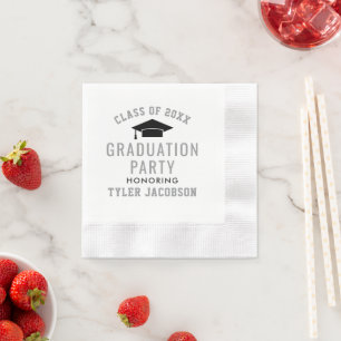 Varsity Silver Grad Cap Class of 2026 Party Napkin