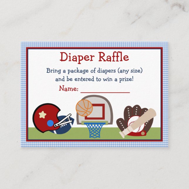 Varsity Sports Baby Shower Diaper Raffle Tickets Enclosure Card (Front)