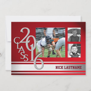 Varsity Stripe Graduate Tri Photo 2016 Red Invitation