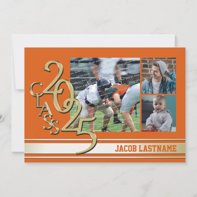 Varsity Stripe Tri Photo Gold Graduate Invitation (Front)