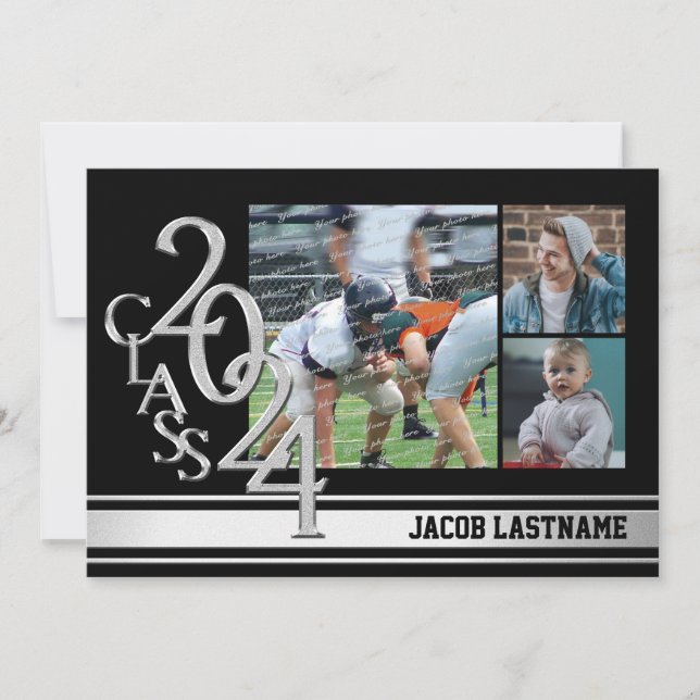 Varsity Stripe Tri Photo Graduate Invitation (Front)