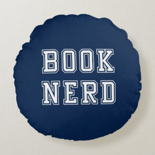 Varsity Style Book Nerd with Editable Color Round Cushion
