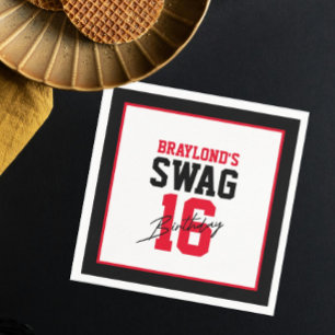 Varsity Style Red Swag 16 Birthday Napkin