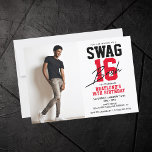 Varsity Style Swag 16 Birthday Invitation<br><div class="desc">This varsity-style Swag 16 birthday invitation is perfect for anyone looking to add a touch of fun and youthful energy to their celebration. The design features bold, eye-catching colours and a classic varsity font that will make any recipient feel like they're part of the team. The invitation includes all the...</div>