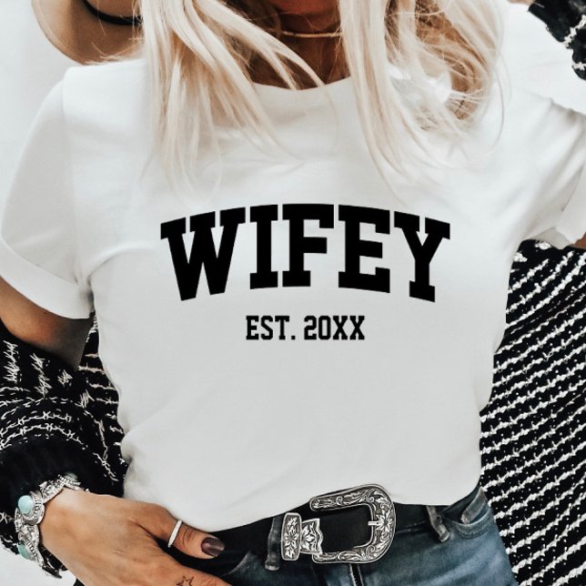 Varsity Style Wifey Est. Year Minimal Minimalist T-Shirt (Creator Uploaded)