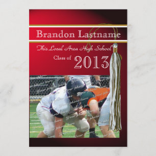 Varsity Tassel Graduation Red Gold Invitation