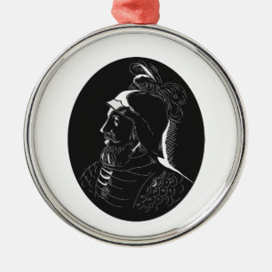 Vasco Nunez de Balboa Conquistador Woodcut Metal Tree Decoration
