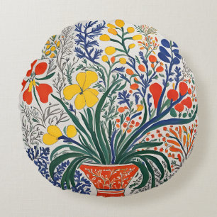Vase and Wild Flowers Round Cushion