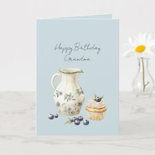 Vase Blueberries Cupcake Birthday Card