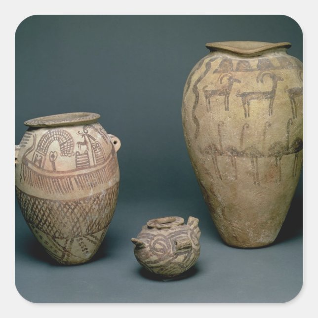 Vase decorated with various friezes of animals and square sticker (Front)