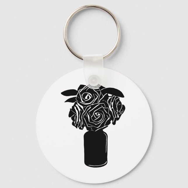 vase full of black roses original silhouette art  key ring (Front)