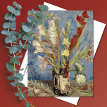 Vase Gladioli Asters Vincent van Gogh Postcard<br><div class="desc">A fine art postcard with the post-impressionist painting,  Vase with Gladioli and Chinese Asters (1886),  by Vincent van Gogh (1853-1890),  a Dutch artist. A still life with a vase of white,  yellow,  and red gladiolus against a blue background.</div>