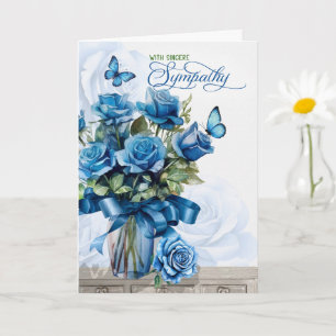 Vase of Blue Roses with Butterflies Sympathy Card