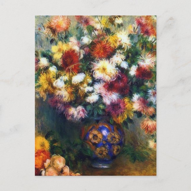 Vase of Chrysanthemums Fine Art by Renoir Postcard (Front)