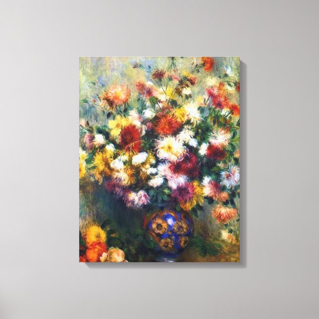 Vase of Chrysanthemums Renoir Fine Art Canvas Print (Front)