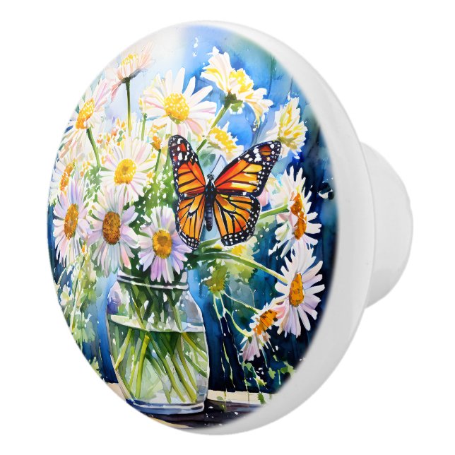 Vase of Daisies Pretty Floral   Ceramic Knob (Right)