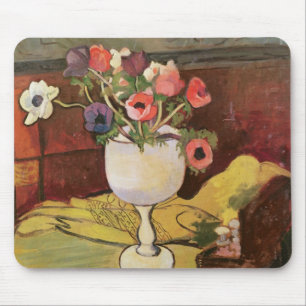 Vase of Flowers, Anemones in a White Glass Mouse Pad