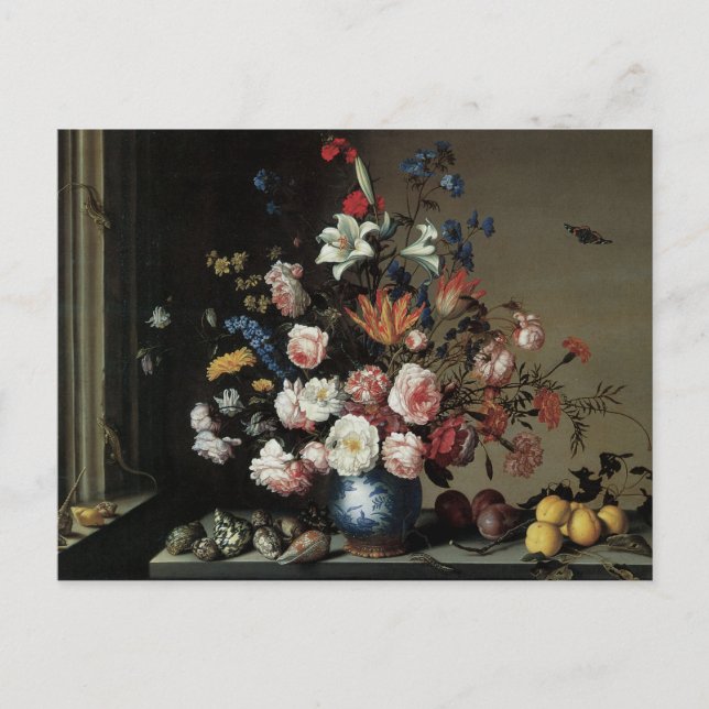 Vase of Flowers by a Window, Balthasar van der Ast Postcard (Front)
