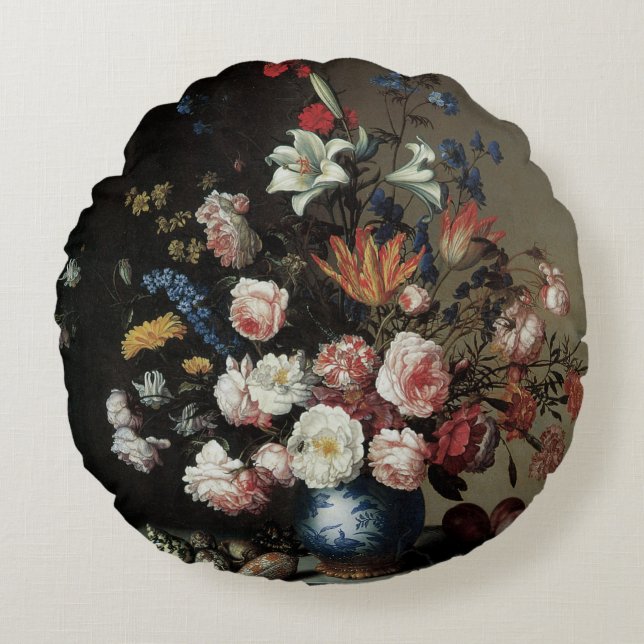 Vase of Flowers by a Window, Balthasar van der Ast Round Cushion (Front)