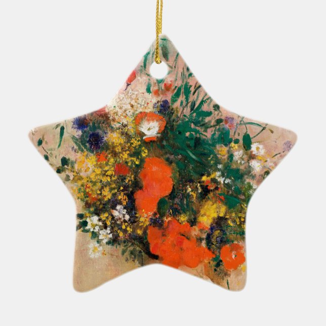 Vase of Flowers by Redon Post-Impressionist Ceramic Tree Decoration (Front)