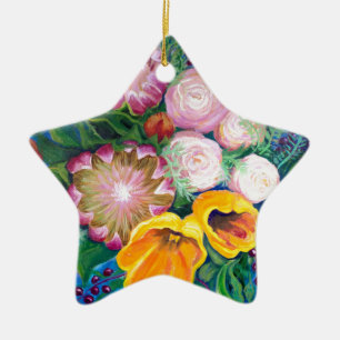 Vase of Flowers -- Proteas, Tulips and Roses Ceramic Tree Decoration