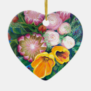 Vase of Flowers -- Proteas, Tulips and Roses Ceramic Tree Decoration