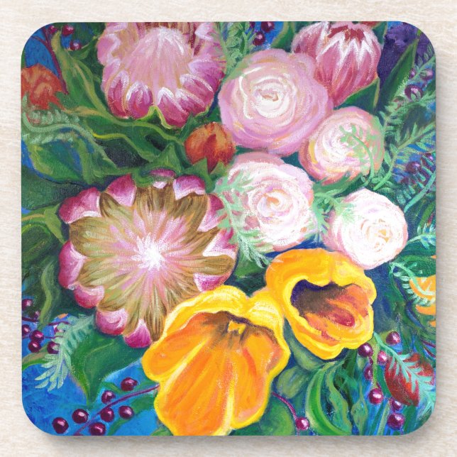 Vase of Flowers -- Proteas, Tulips and Roses Coaster (Front)