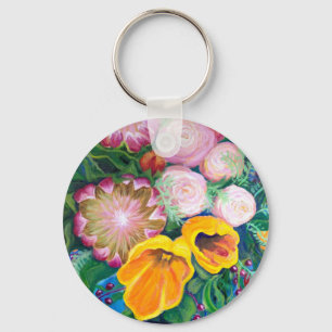 Vase of Flowers -- Proteas, Tulips and Roses Key Ring