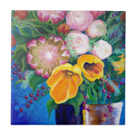 Vase of Flowers -- Proteas, Tulips and Roses