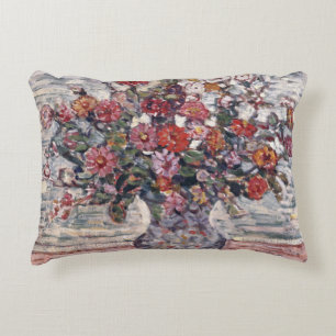 Vase of Flowers, Zinnias by Maurice Prendergast Decorative Cushion
