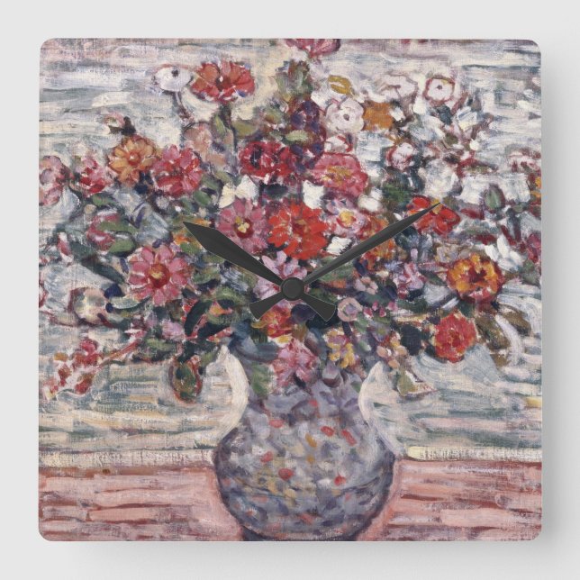 Vase of Flowers, Zinnias by Maurice Prendergast Square Wall Clock (Front)