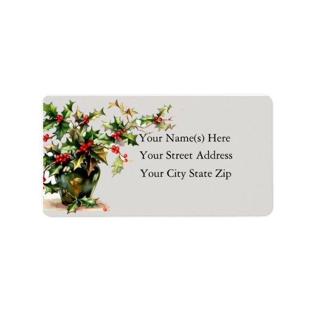 Vase of Holly Vintage Address Label (Front)
