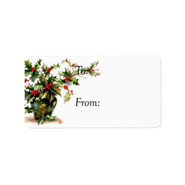 Vase of Holly Vintage Gift Tag (Front)