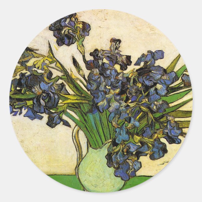 Vase of Irises, Van Gogh Classic Round Sticker (Front)