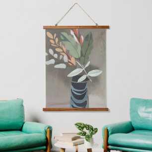 Vase of leaves minimalist art hanging tapestry