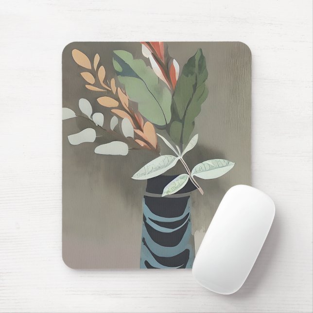 Vase of leaves minimalist art  mouse pad (With Mouse)